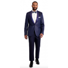 Couture 1910 VELVET 1B SATIN Shawl Navy TEXTURE Jacket and Contrasting Black Pants